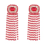 ( red)earrings fashion colorful diamond Alloy diamond Rhinestone tassel earrings woman occidental style exaggerating Ea