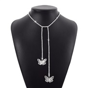 ( White K)occidental style samll necklace  claw chain Rhinestone tassel butterfly love chain fashion pendant