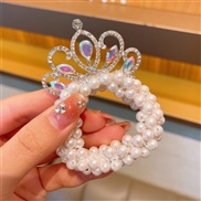 (  D)children crown head leather woman Pearl head rope Korean style samll girl head head leather