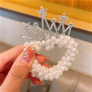 (  E)children crown head leather woman Pearl head rope Korean style samll girl head head leather