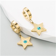 ( Five pointed star )  Korean styleins wind creative high Five-pointed star titanium steel earrings samll temperament
