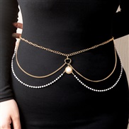 (ZMB jinse) occidental style three layer Pearl chain Metal chain personality woman chain