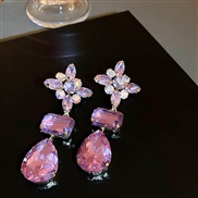 ( Silver needle purple)silver diamond flowers drop earrings occidental style fashion temperament ear stud earring atmos