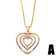 (A)occidental style personality color zircon necklace  fashion temperament geometry love pendant clavicle chain sweater