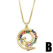 (B)occidental style personality color zircon necklace  fashion temperament geometry love pendant clavicle chain sweater