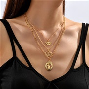 ( Gold)occidental style trend multilayer angel love flowers necklace woman  creative personality Metal chain