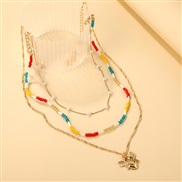 ( Gold)Bohemia handmade beads multilayer love necklace woman  occidental style trend weave beads color
