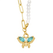 ( light blue )ins wind Pearl necklace woman all-Purpose samll high clavicle chain butterfly pendantnkb