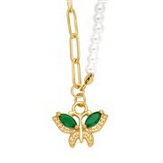 ( green)ins wind Pearl necklace woman all-Purpose samll high clavicle chain butterfly pendantnkb