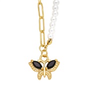 ( black)ins wind Pearl necklace woman all-Purpose samll high clavicle chain butterfly pendantnkb