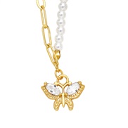 ( white)ins wind Pearl necklace woman all-Purpose samll high clavicle chain butterfly pendantnkb