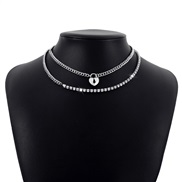 ( White K) multilayer love Rhinestone chain  splice geometry shine samll personality style necklace