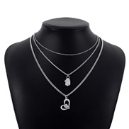 ( White K)occidental style wind multilayer chain woman  love embed Metal personality sweet necklace