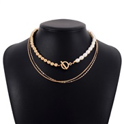 ( Gold) newO buckle beads geometry chain  samll elegant retro temperament multilayer necklace