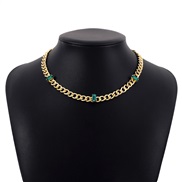 (gold +green ) samll geometry personality brief clavicle chain  wind Rhinestone Metal wind chain necklace