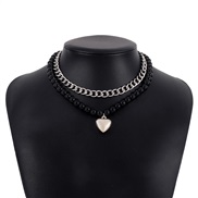 ( White K+ Black )ethnic style exaggerating beads chain chain  love wind multilayer necklace samll
