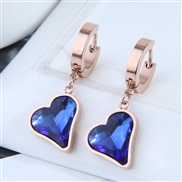 Korean style fashion shine Peach heart blue gem temperament ear stud buckle