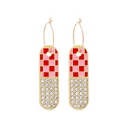 geometry grid embed Rhinestone earring woman earrings buckle personality woman occidental style exaggerating