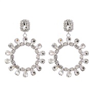 ( Silver)super claw chain series Round sun flower drop glass diamond earrings woman occidental style exaggerating earri