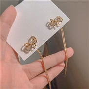 (A gold   Silver needle)Pearl bow tassel long style earring earrings samll high ear stud