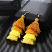 (yellow ) occidental style ethnic style long style color Earring woman Bohemia personality multilayer tassel earrings