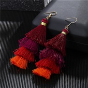 (red ) occidental style ethnic style long style color arring woman Bohemia personality multilayer tassel earrings