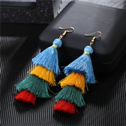 (color ) occidental style ethnic style long style color arring woman Bohemia personality multilayer tassel earrings
