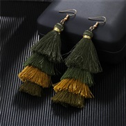 (green ) occidental style ethnic style long style color arring woman Bohemia personality multilayer tassel earrings