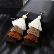 (Coffee ) occidental style ethnic style long style color arring woman Bohemia personality multilayer tassel earrings