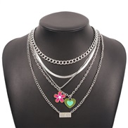 ( White K) exaggerating multilayer chain  enamel love flowers digit punk wind necklace personality
