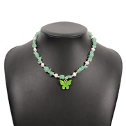 ( green)occidental style chain woman  samll wind retro color clavicle imitate Pearl butterfly beads necklace