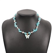 ( blue)occidental style chain woman  samll wind retro color clavicle imitate Pearl butterfly beads necklace