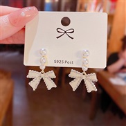 (Egold )silver spring summer small fresh white bow earrings woman brief all-Purpose Pearl ear stud