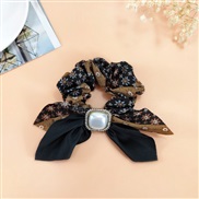 ( blackBroken flowers Pearl )Korean style samll floral big circle  woman super bow leather  fashion Pearl rope