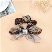 ( BeigeBroken flowers Pearl )Korean style samll floral big circle  woman super bow leather  fashion Pearl rope