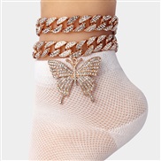( Gold Set in drill Two piece suit) creative With diamond big butterfly pendant Anklet woman  occidental style fashion 