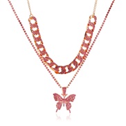 ( KC Gold powder S) Double layer big butterfly necklace  personality exaggerating fully-jewelled chain chainins