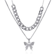 (  White K S) Double layer big butterfly necklace  personality exaggerating fully-jewelled chain chainins