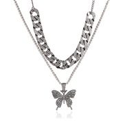 (  black S) Double layer big butterfly necklace  personality exaggerating fully-jewelled chain chainins