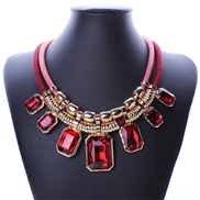 ( red)occidental style necklace fashion exaggerating Alloy Double layer cortex square crystal clavicle chain