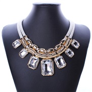 ( white)occidental style necklace fashion exaggerating Alloy Double layer cortex square crystal clavicle chain