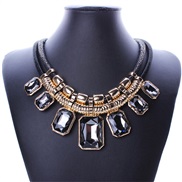 ( transparent grey)occidental style necklace fashion exaggerating Alloy Double layer cortex square crystal clavicle cha