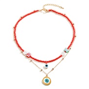 ( red)Korea wind color beads chain mash up necklace temperament natural Pearl eyes pendant multilayer clavicle chain