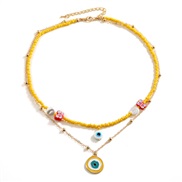 ( yellow)Korea wind color beads chain mash up necklace temperament natural Pearl eyes pendant multilayer clavicle chain