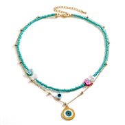 ( blue)Korea wind color beads chain mash up necklace temperament natural Pearl eyes pendant multilayer clavicle chain