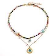 ( Mixed color)Korea wind color beads chain mash up necklace temperament natural Pearl eyes pendant multilayer clavicle 