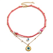 ( Pink)Korea wind color beads chain mash up necklace temperament natural Pearl eyes pendant multilayer clavicle chain