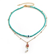 ( blue)Bohemia fashion beads necklace color beads eyes pendant Pearl clavicle chain multilayer
