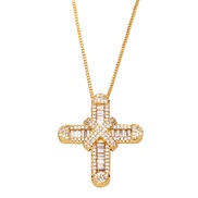 ( Gold)occidental style personality cross pendant samll fully-jewelled zircon man woman same style lovers necklacenkb