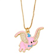 ( Pink)lovely cartoon elephant necklace occidental style creative personality color enamel diamond samll pendant clavic